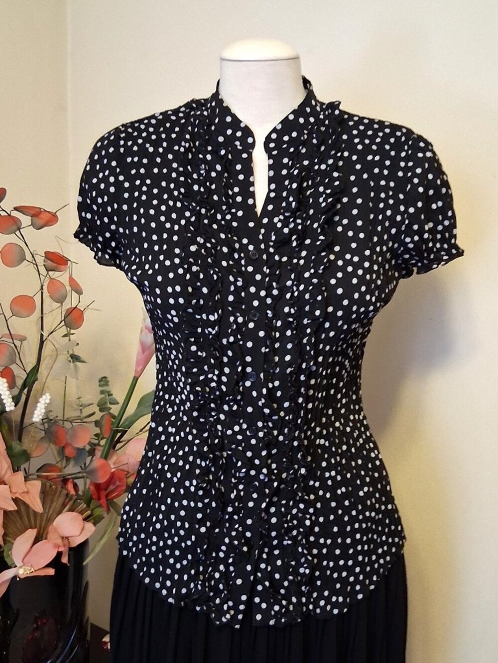 NEW Women’s Short Sleeve Polka Dots Tunic Ruffle Pleated Blouse Summer Top 6